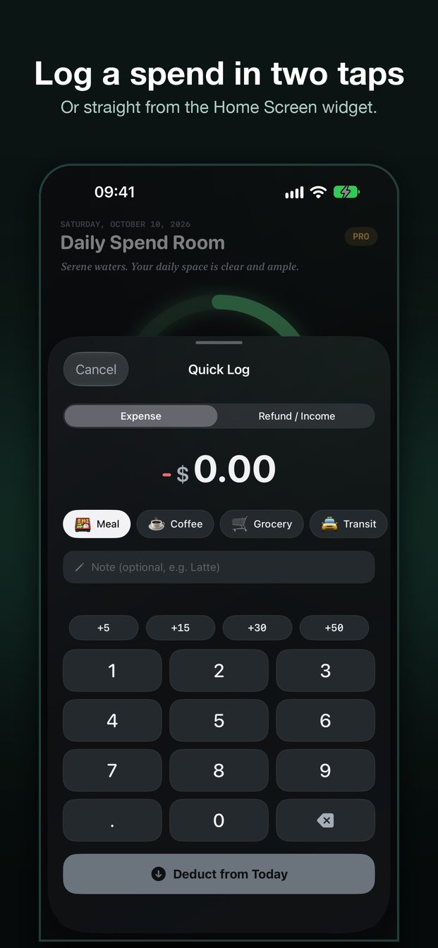 Log an expense in two taps with the haptic keypad